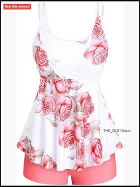 Plus Size Modest Tankini Swimsuit with Boyleg Bottoms and Removable Pads